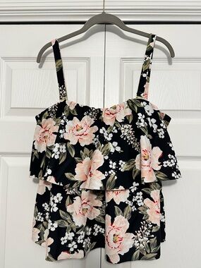 Kona Sol Floral Ruffle Flounce Tankini Swimsuit Top Size 1X (18-20) VGUC